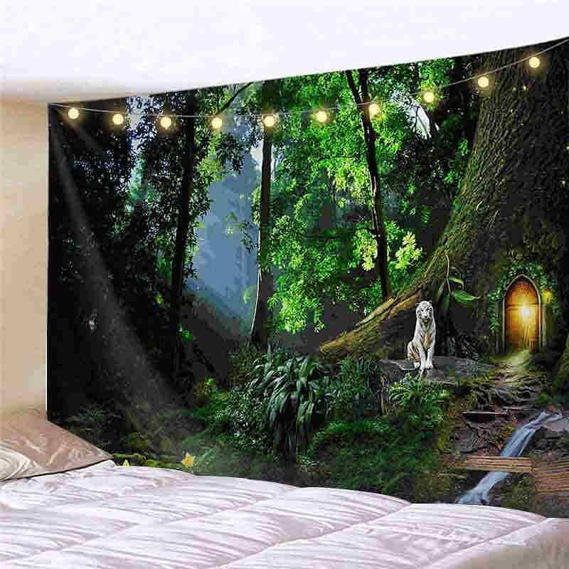 Landscape LED Lights Wall Tapestry Art Decor Forest Tree Print