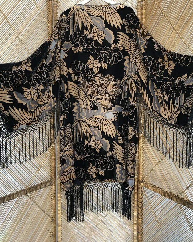 Mid-Length Kimono Fringed Velvet Cardigan Jacket