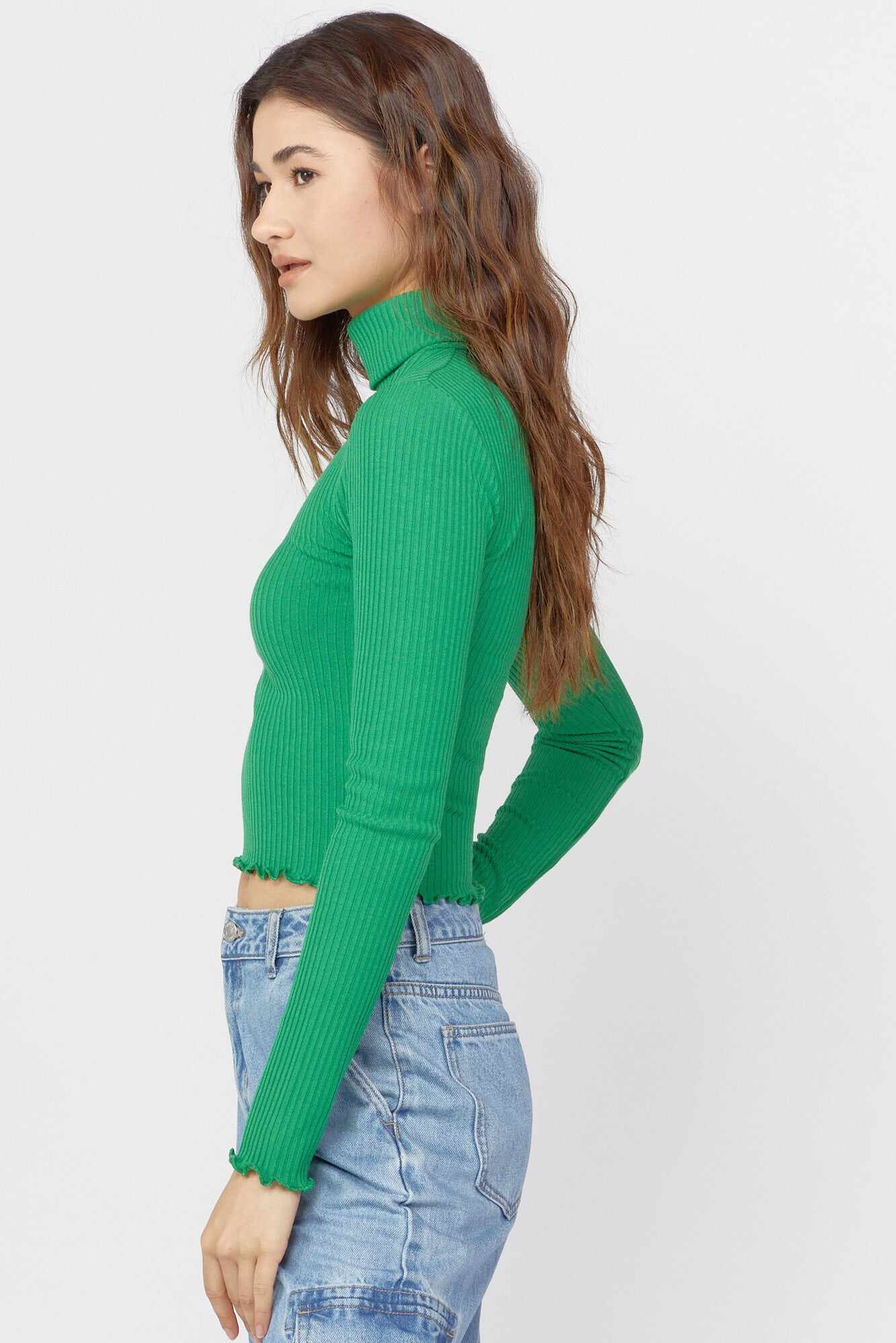 Women Apparel | Turtleneck Lettuce-Edge Crop Top Cream Forever21 - HP50492