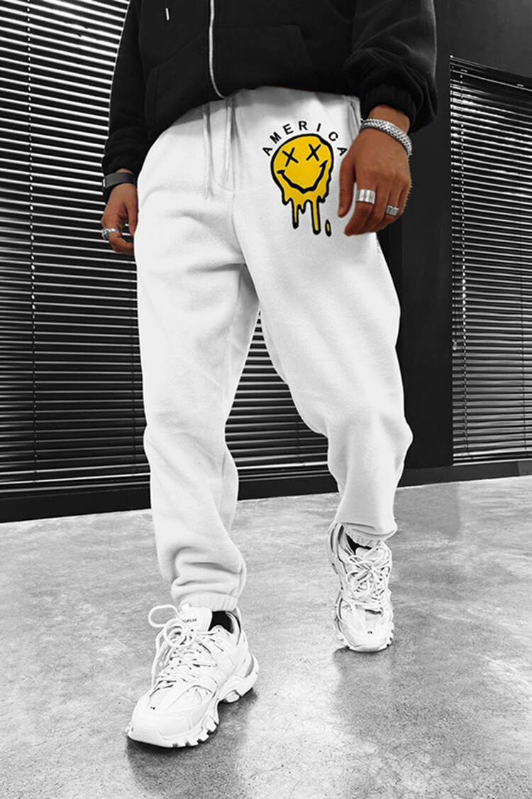 Men's Fashion American Smiley Print Casual Sweatpants