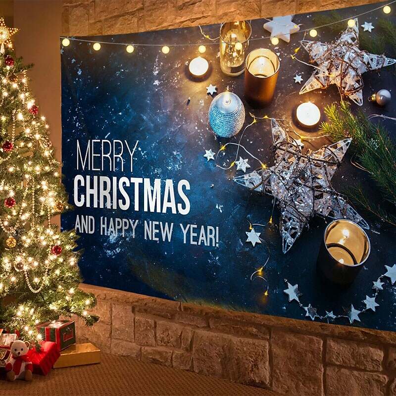 Christmas Decor LED Lights Wall Tapestry Merry Christmas Tree Print