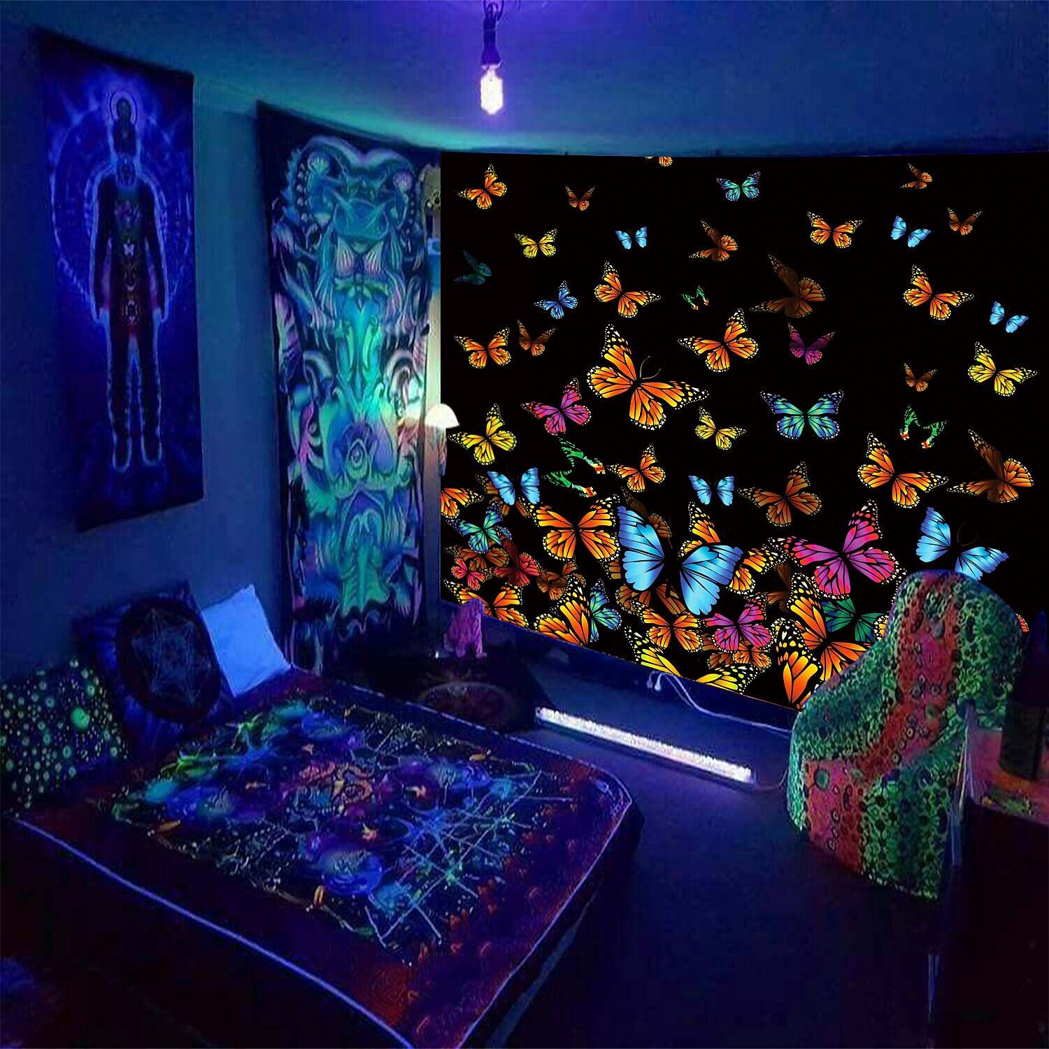 Cool Blacklight UV Reactive Wall Tapestry