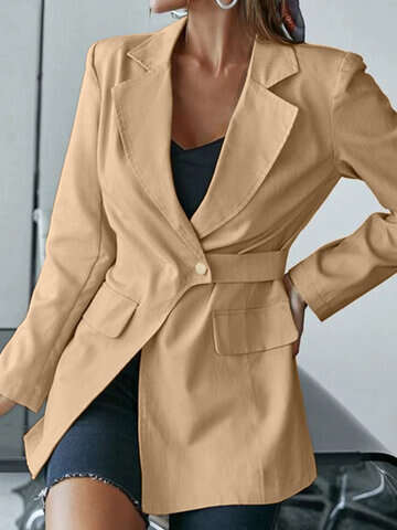 Women Blazers | Asymmetrical Solid Long Sleeve Lapel Casual Women Blazer - IW64622