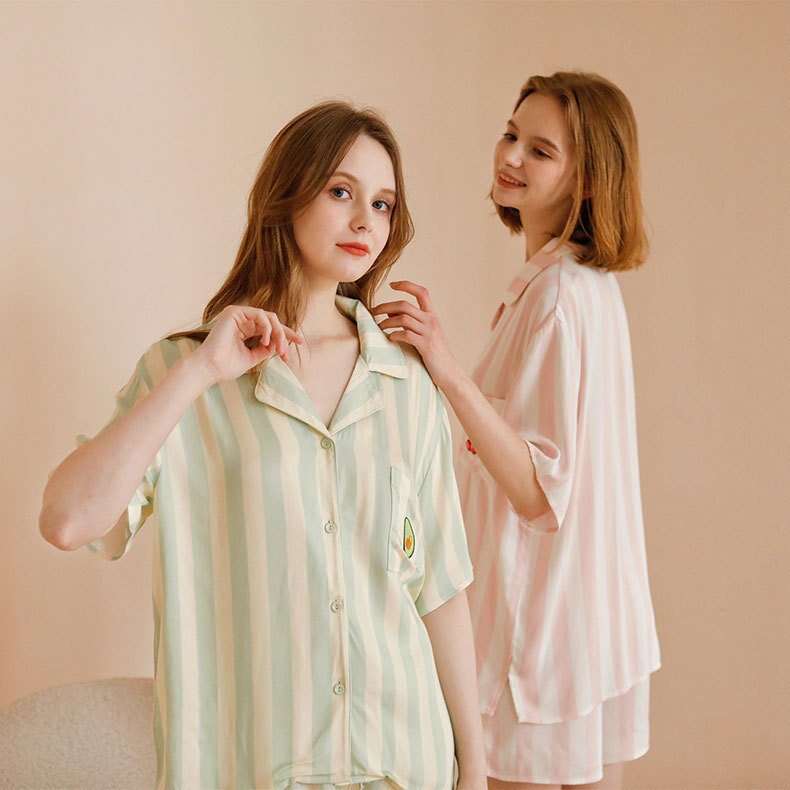 Fruit Shawl Collar Simple Loose Short Sleeve Pajama Set