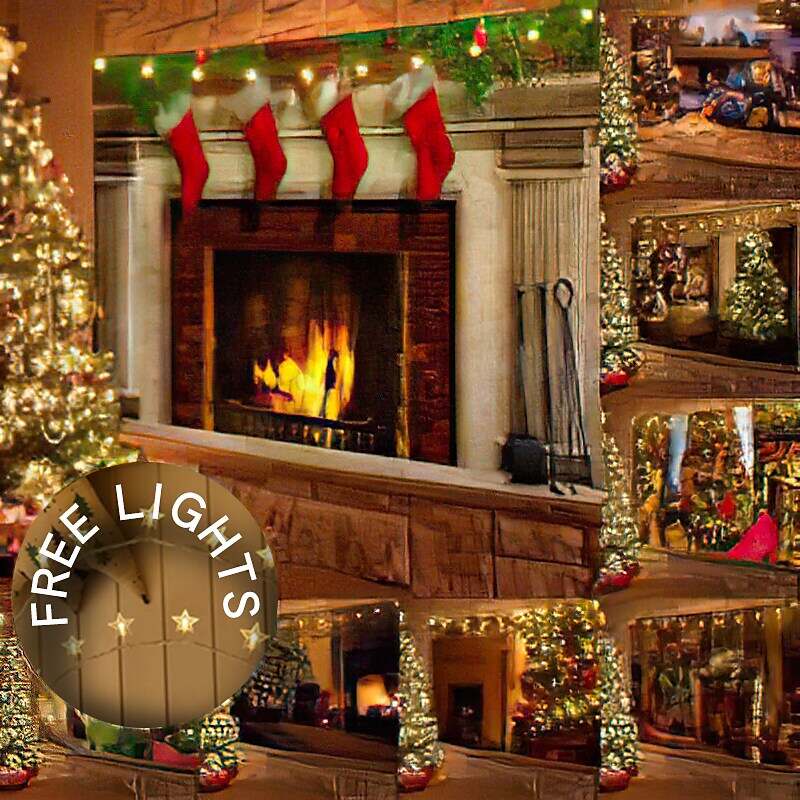 Christmas Decor LED Lights Wall Tapestry Fireplace Christmas Tree Print