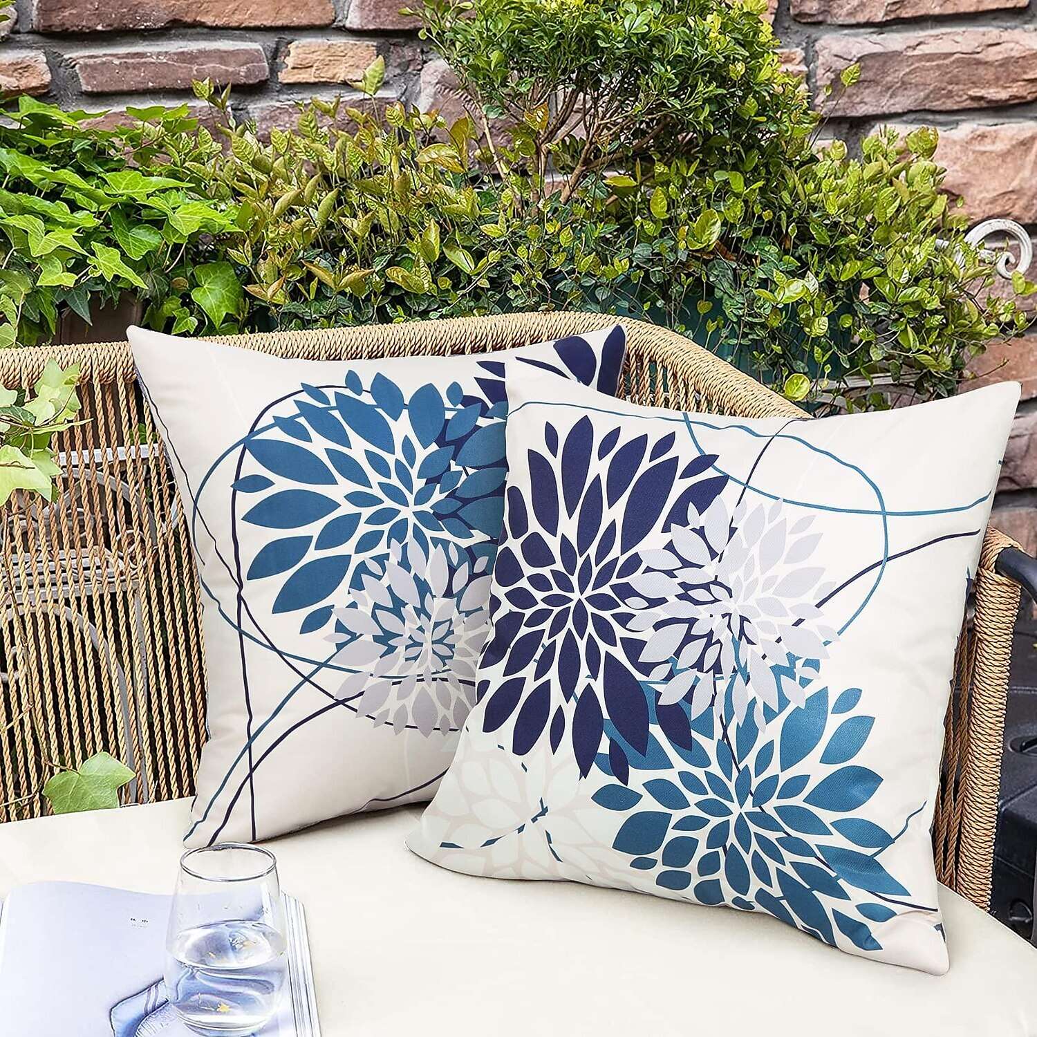 Outdoor Waterproof Pillow Cover 1pc Geometric Blue for Patio Garden Sofa Couch Livingroom