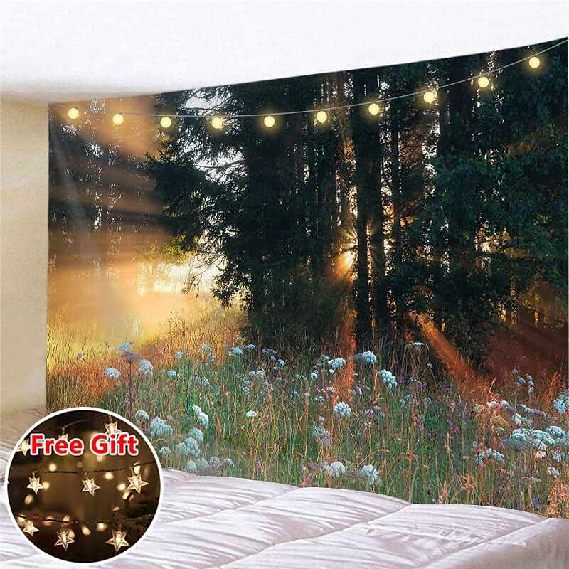 Landscape LED Lights Wall Tapestry Art Decor Forest Print