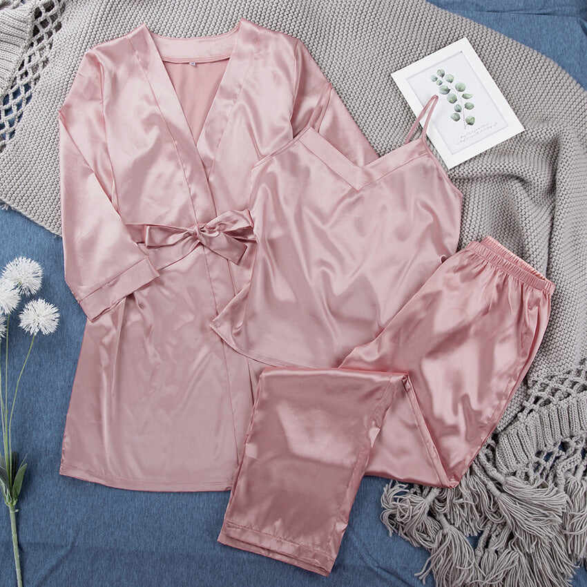 Satin Pink Simple Pajamas Suit