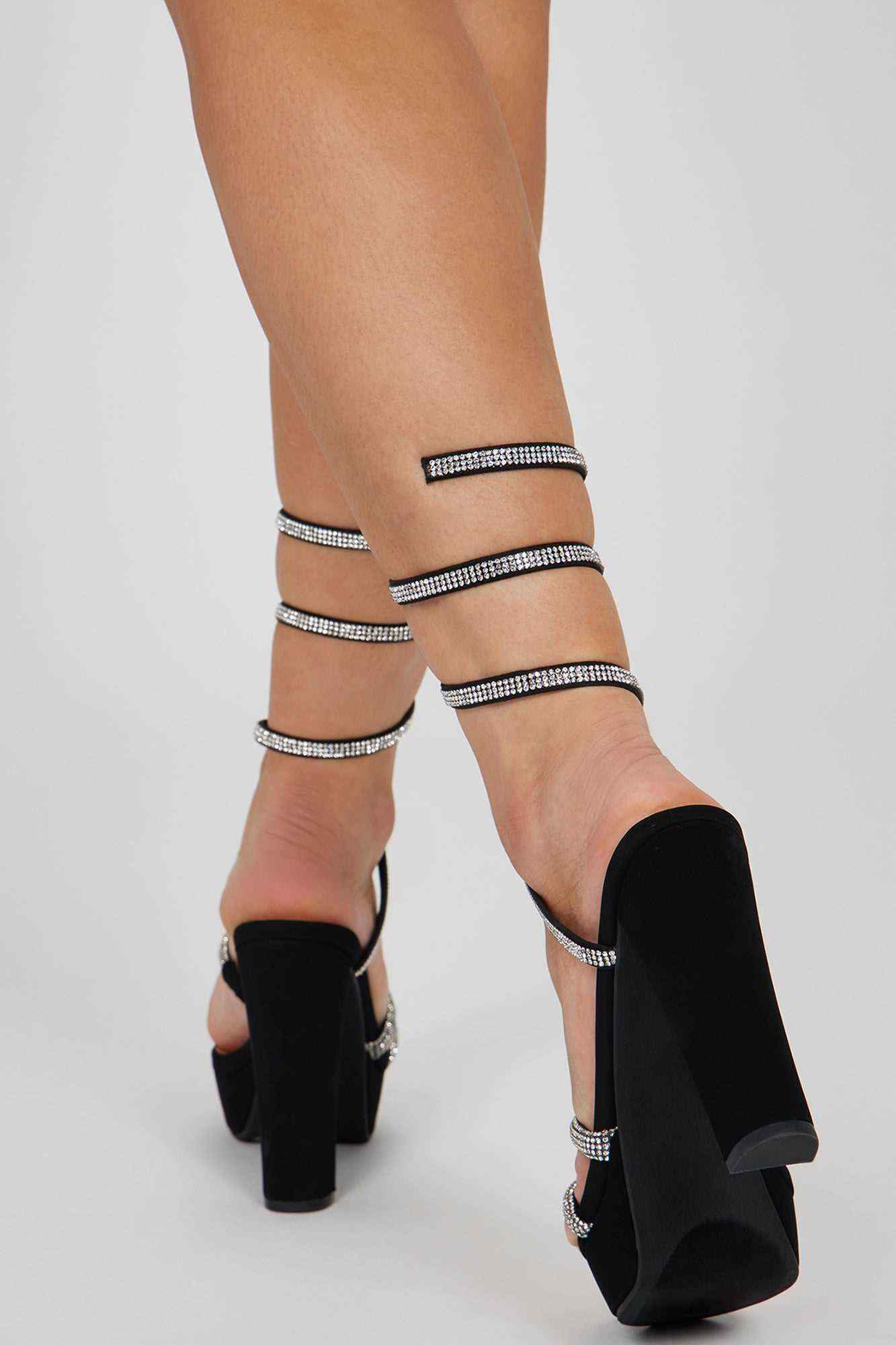 Many Secrets Strappy Heeled Sandals   Black