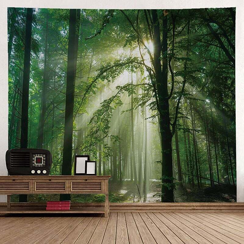 Nature Wall Tapestry Art Decor Landscape Sunshine Through Tree Forest