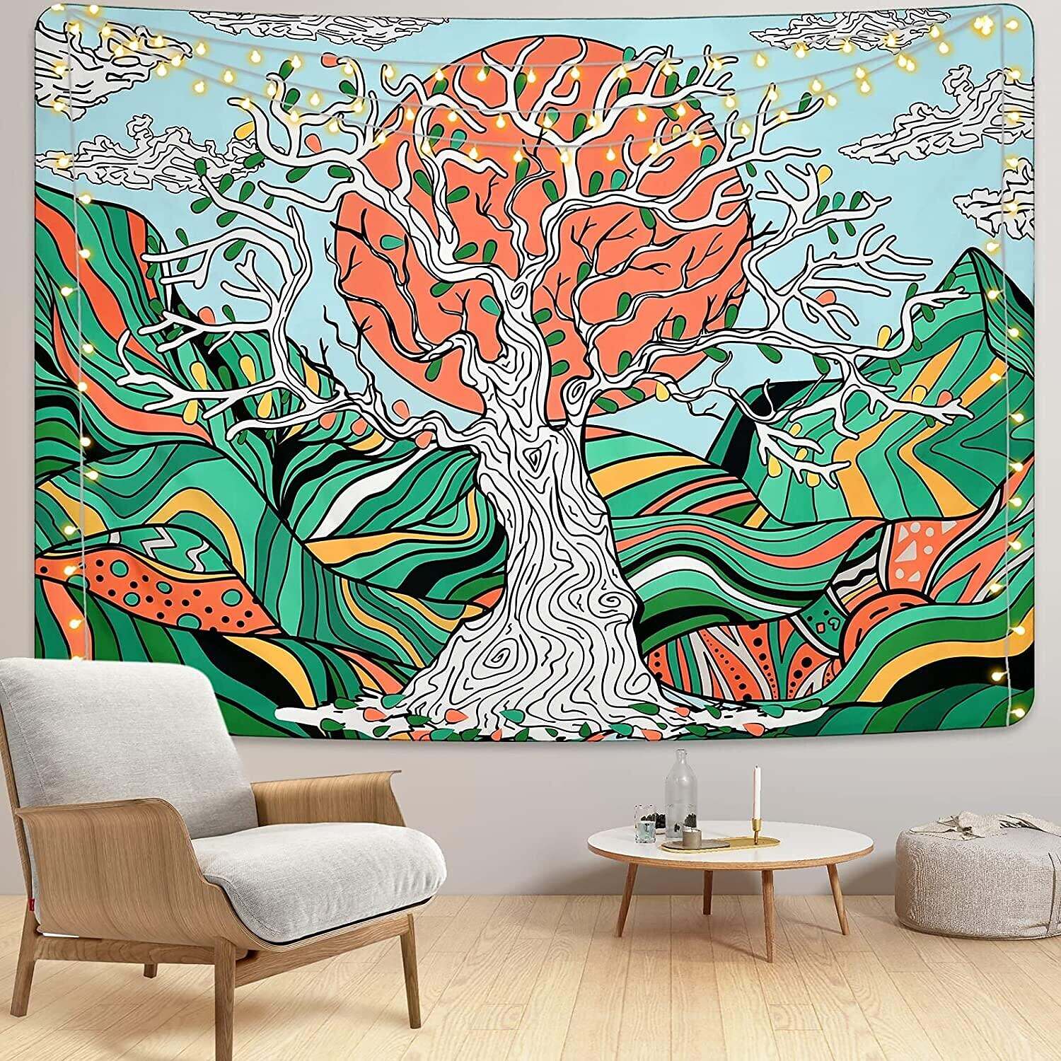 Painting Style Large Wall Tapestry Tree of Life Art Decor