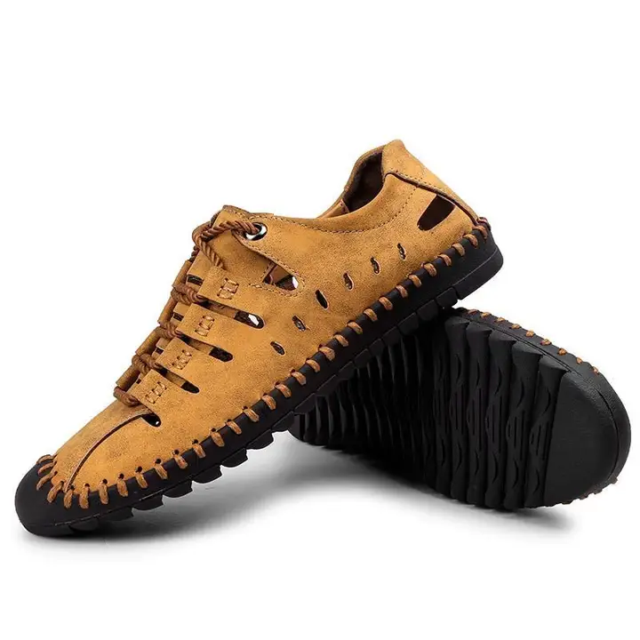 Men's Breathable Leather Large Size Stitching Hollow Out Water Shoes