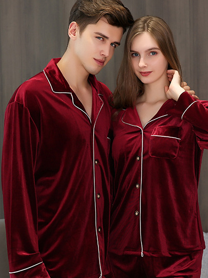 Gold velvet pajamas for men, spring and autumn suit, long sleeves, thickened Couple Pajamas Set