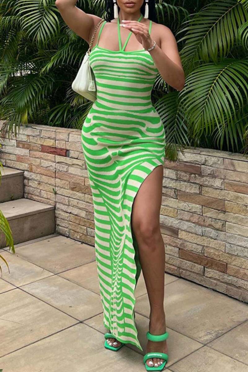 Black Sexy Print Backless Spaghetti Strap Long Dress Dresses