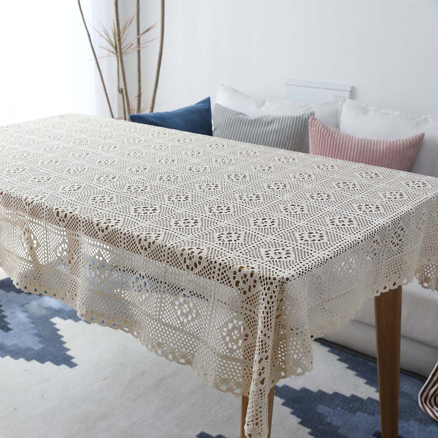 Round Tablecloth,Stain Resistance Cotton Lace Table Cloth