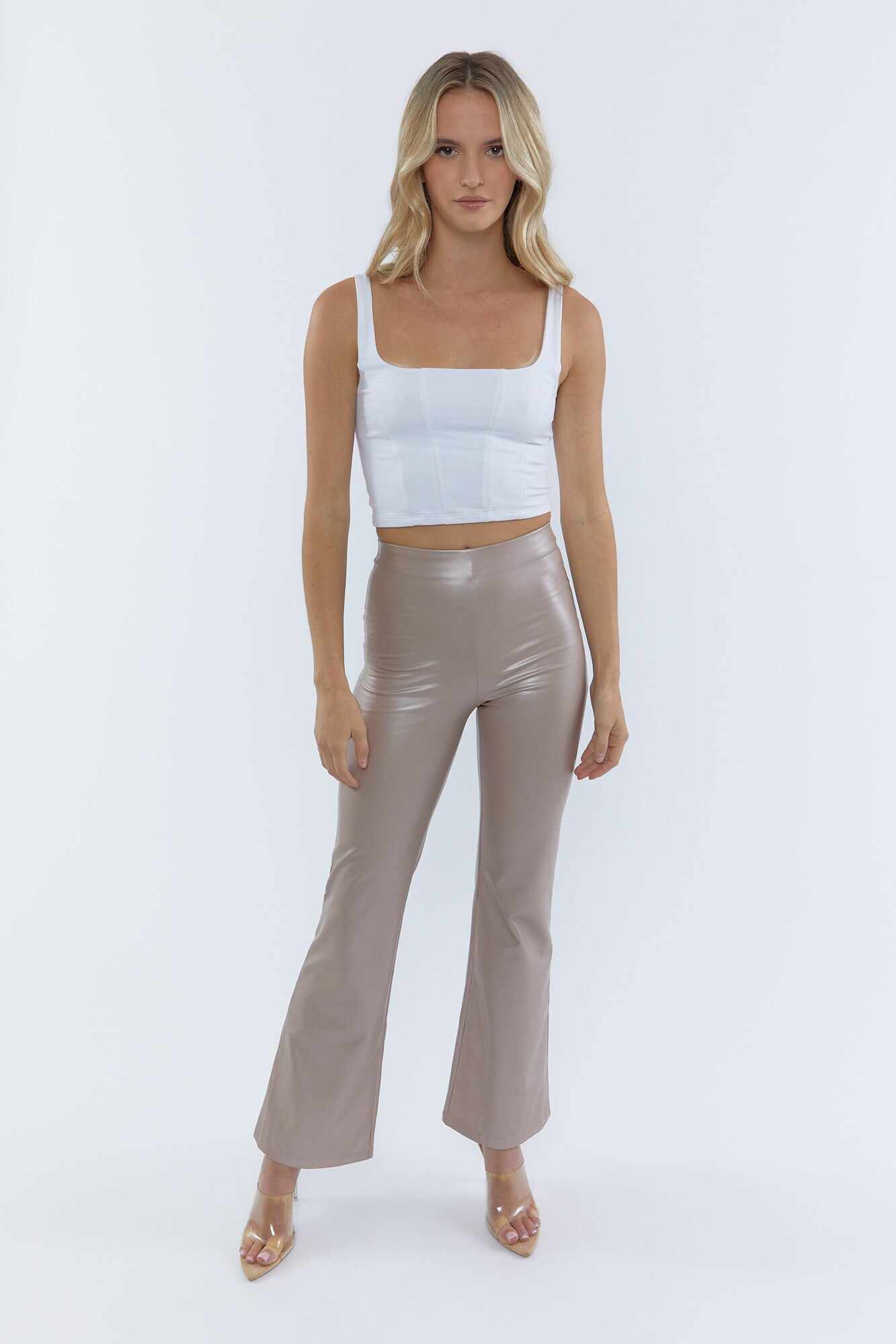 Women Apparel | Faux-Leather Flare Leggings Taupe Forever21 - UB11709