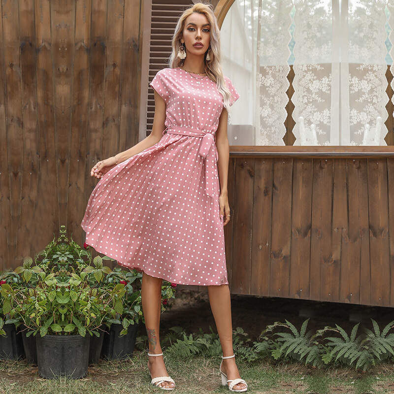 Polka-dot pleated midi dress