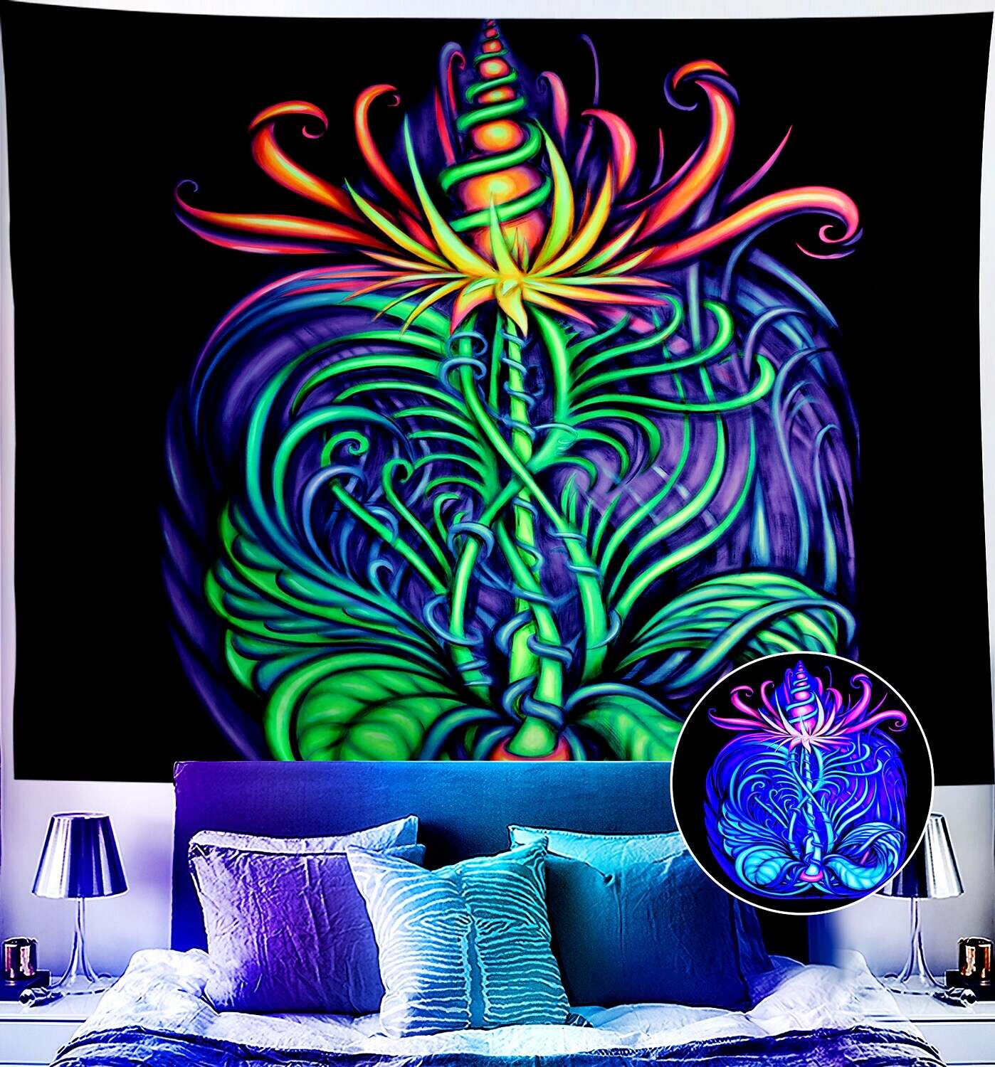 Trippy Blacklight UV Reactive Wall Tapestry Alien Psychedelic