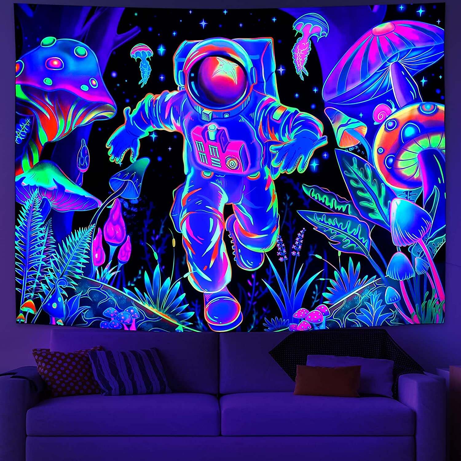 Astronaut Blacklight UV Reactive Tapestry Psychedelic Trippy