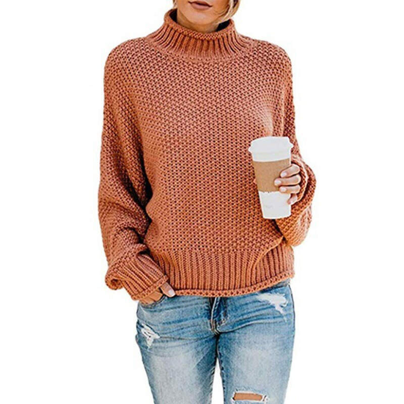 Knitted solid color turtleneck warm sweater