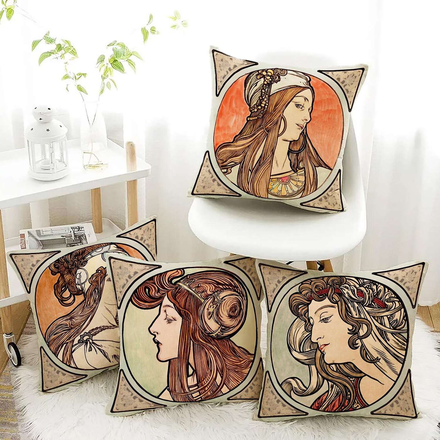 Art Nouveau Double Side Pillow Cover 4PC