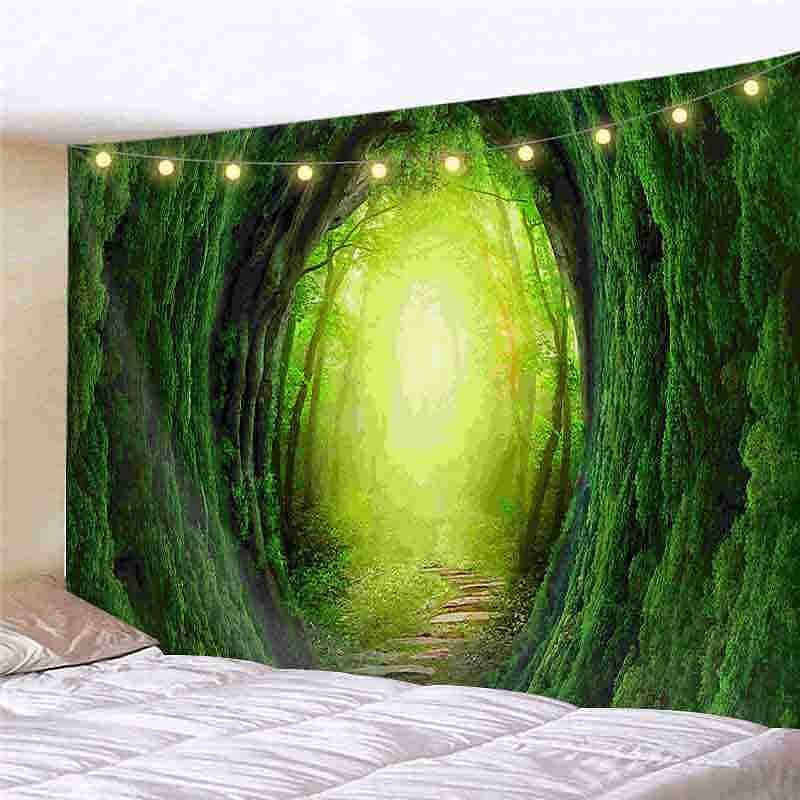 Landscape LED Lights Wall Tapestry Art Decor Forest Animal Print