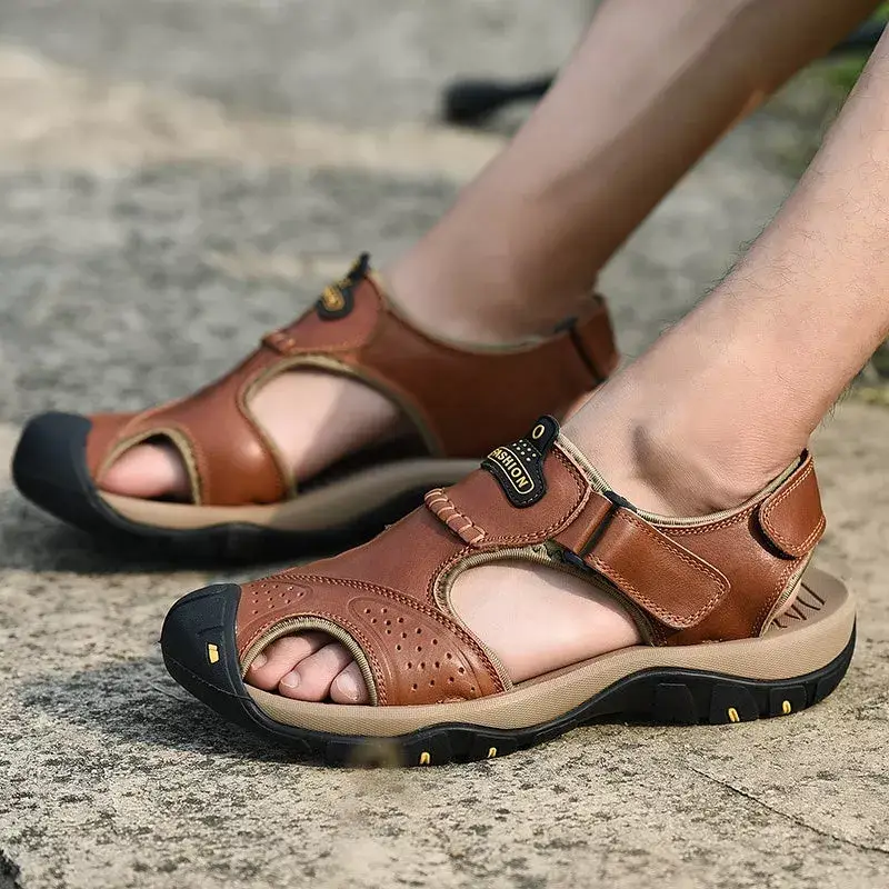 Mens Gladiator Beach Sandals - Genuine Leather - Comfort Support