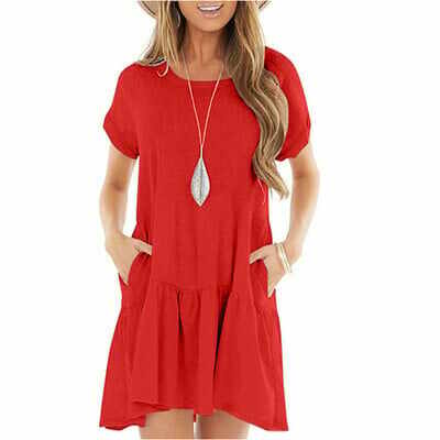 Round neck short sleeve large hem mid-length dress