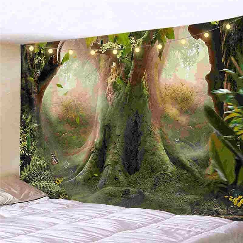 Landscape LED Lights Wall Tapestry Art Decor Forest Sunshine Print