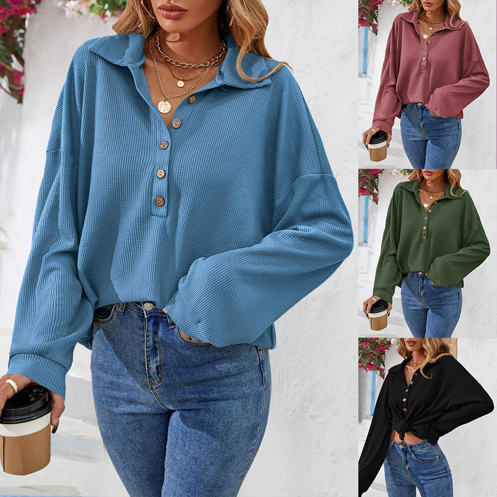 Solid color buttoned women's long sleeve top