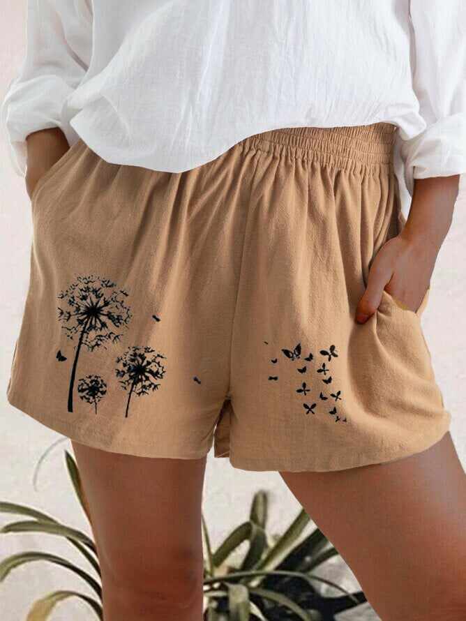 Women Plus Size Loose Elastic Waist Summer 2021 Dandelion Print Casual Shorts