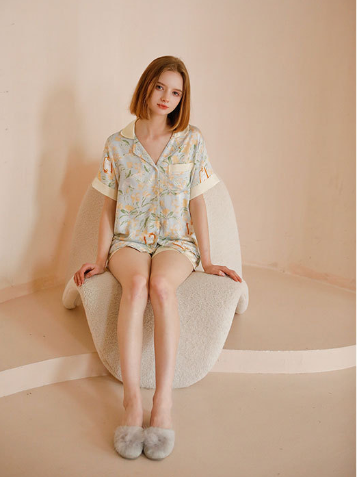 Vacation Loose Shawl Collar Short Sleeve Pajama Set