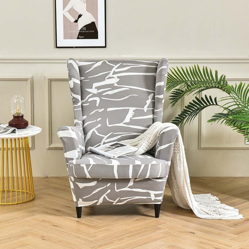 Stretch Wingback Chair Cover IKEA STRANDMON with Seat Cushion Cover