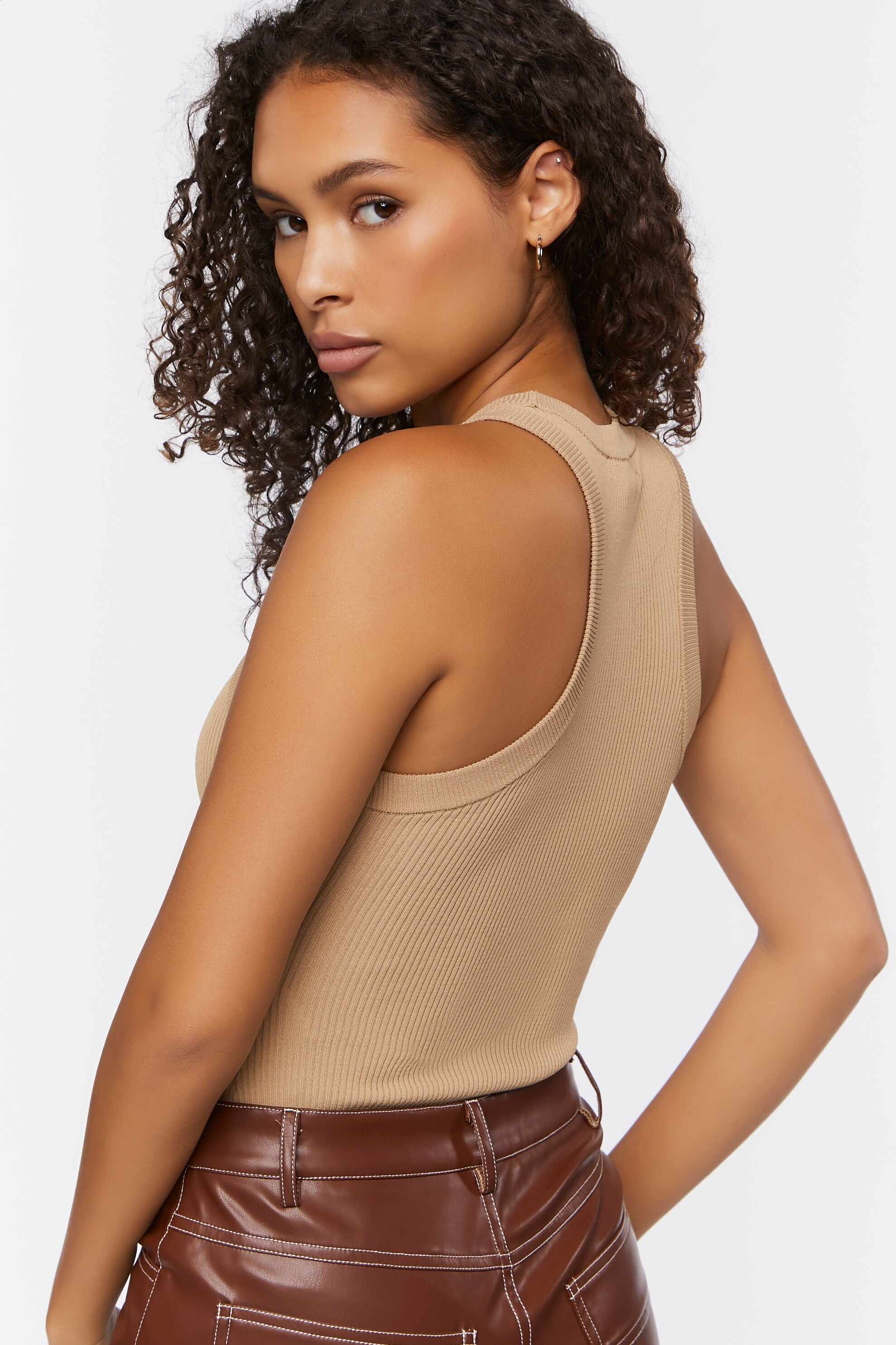 Women Apparel | Sweater-Knit Racerback Bodysuit Tan Forever21 - FZ48617