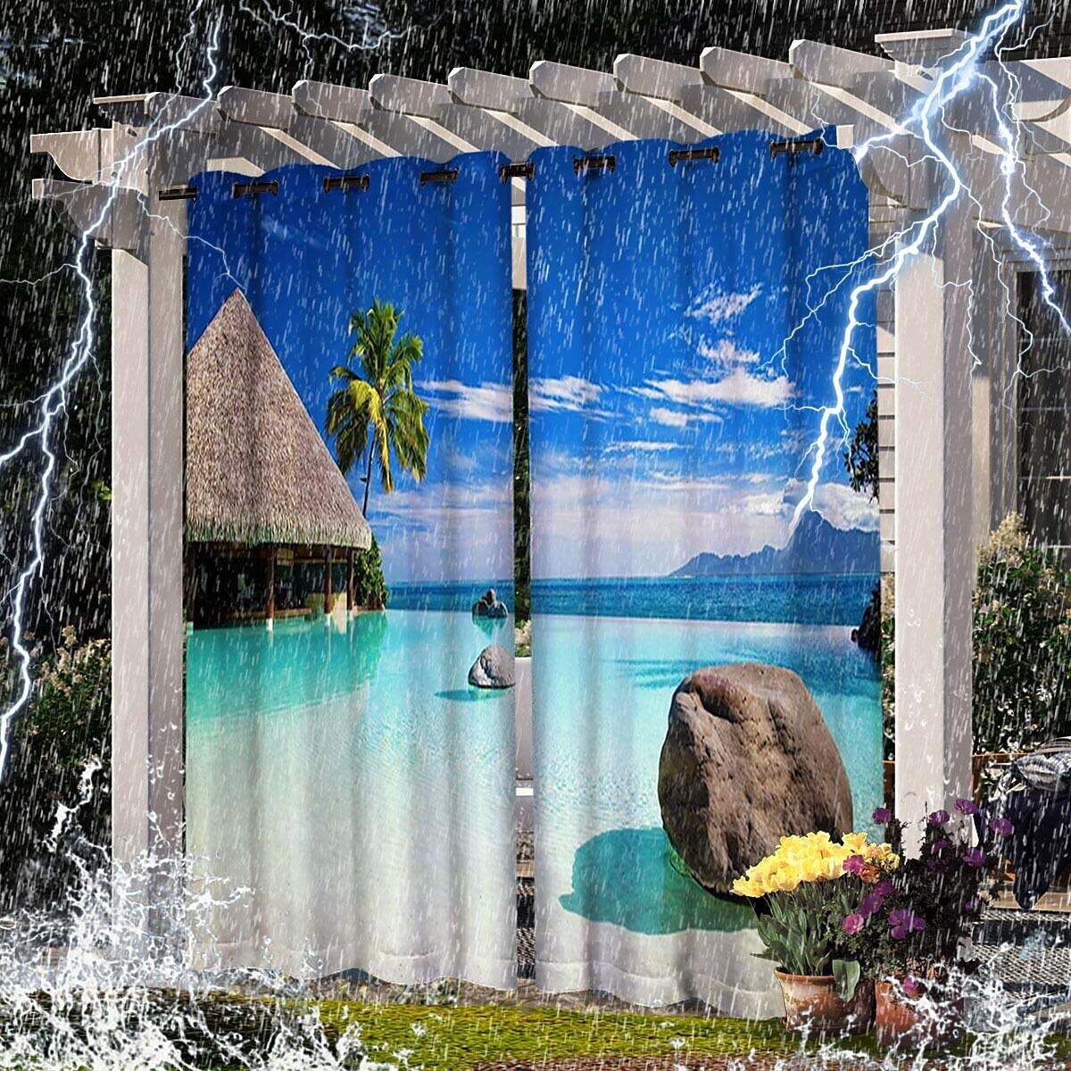 2 Panels Outdoor Curtain Privacy Waterproof