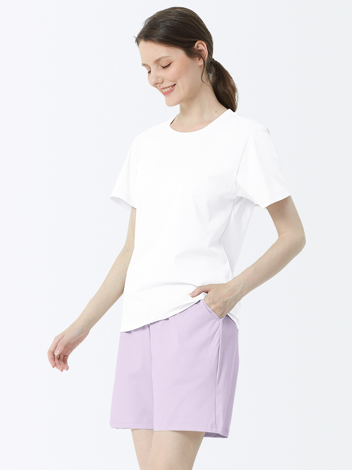 Plain Cotton Crew Neck Casual Short Sleeve Pajama Set