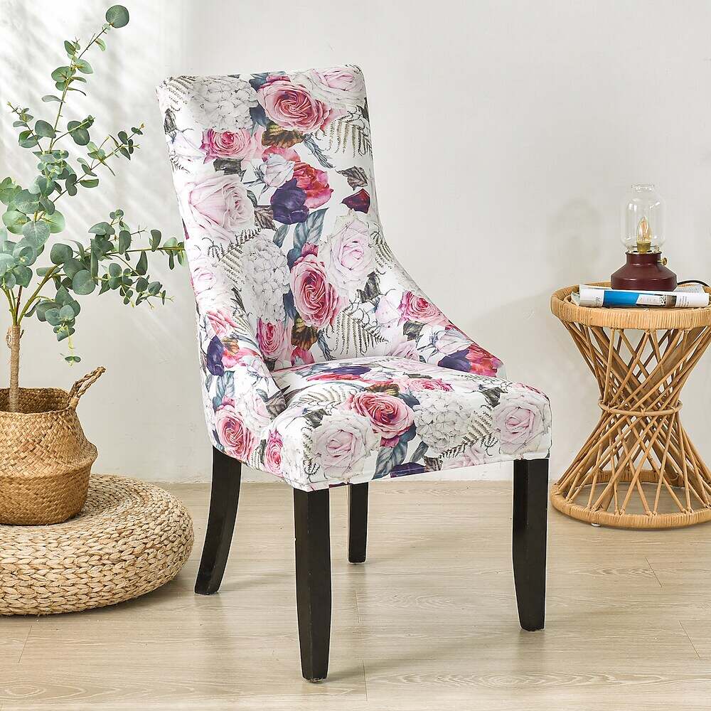 Stretch Wingback Chair Cover Boho/Flower Pattern