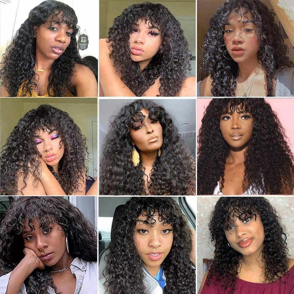 Jerry Curly Human Hair Wigs With Bangs