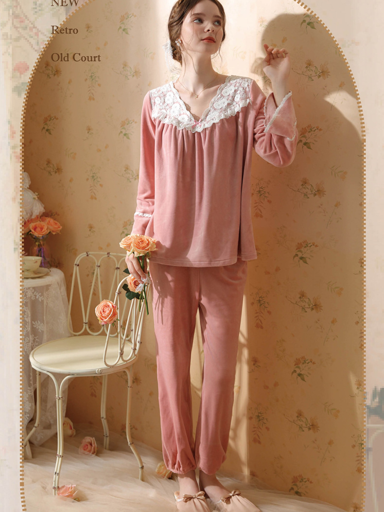 Loose Elegant V Neck Pajama Long Sleeve Set