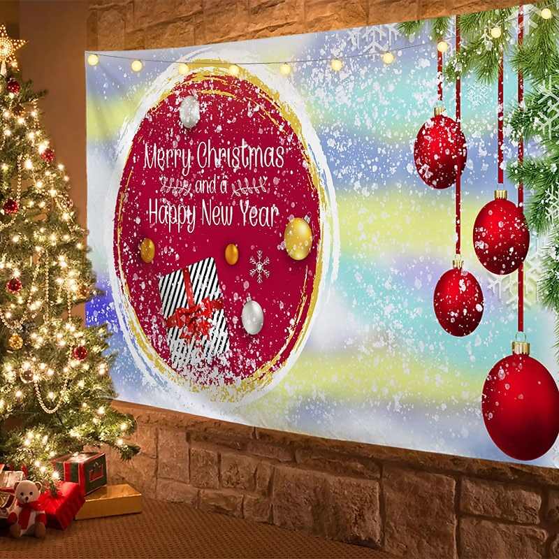 Christmas Decor LED Lights Wall Tapestry Merry Christmas Tree Print