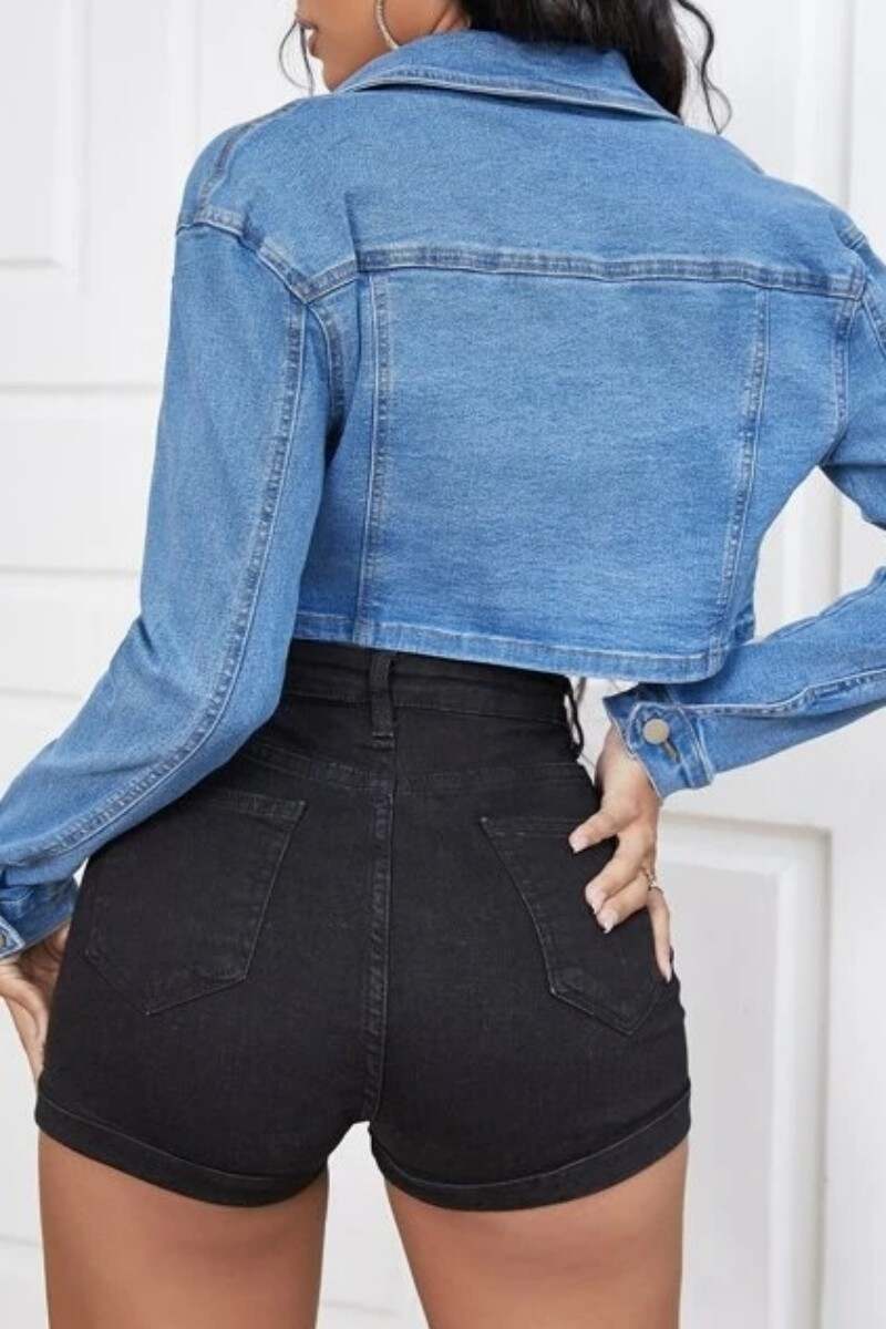 Blue Casual Solid Patchwork Turndown Collar Long Sleeve Denim Jacket