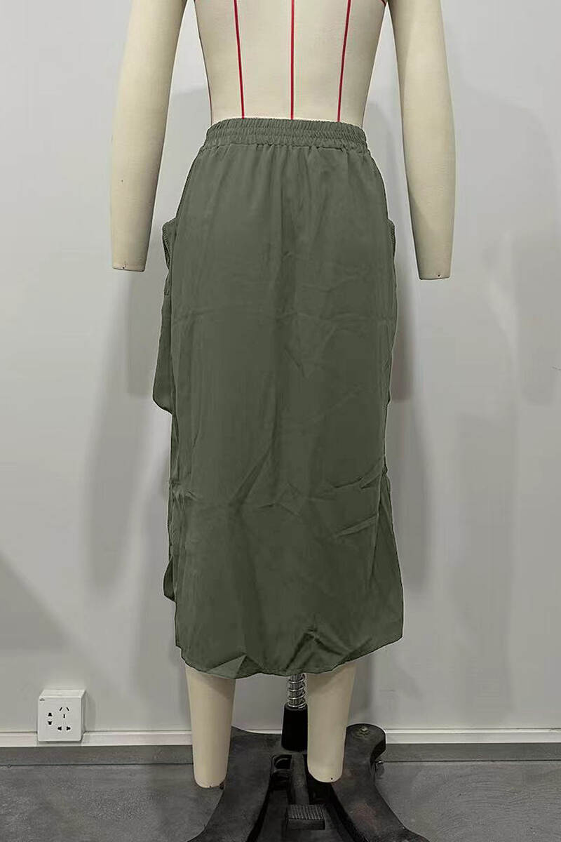 Grey Street Solid Patchwork Pocket High Opening Zipper Straight High Waist Straight Solid Color Bottoms
