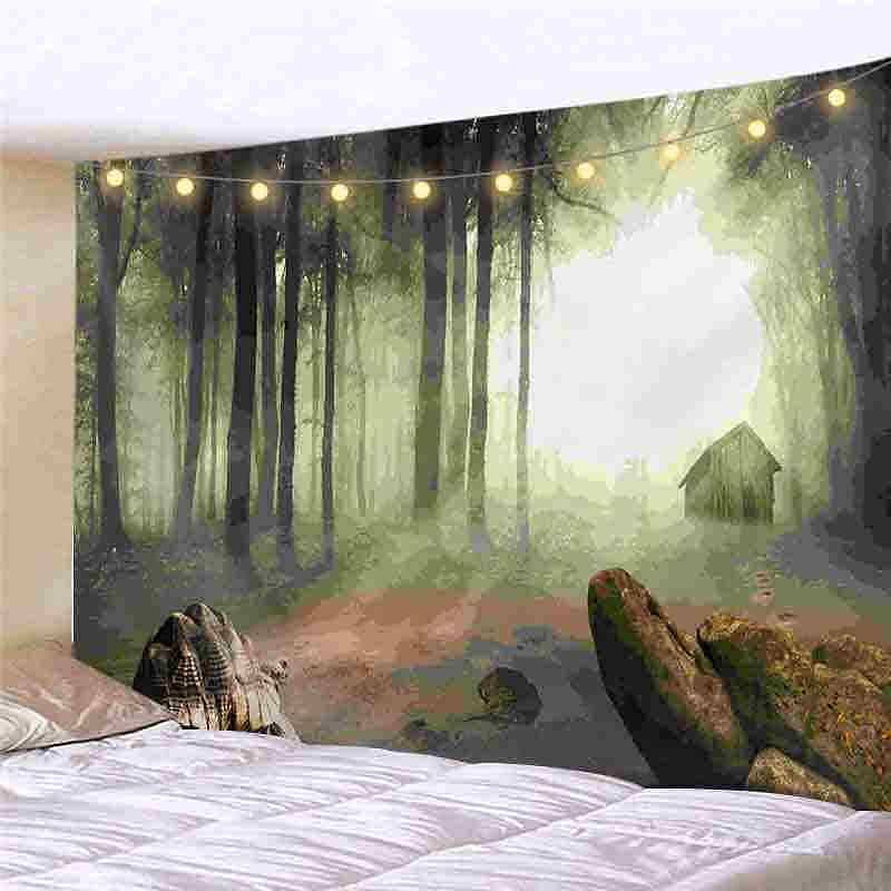 Landscape LED Lights Wall Tapestry Art Decor Forest Tree Print