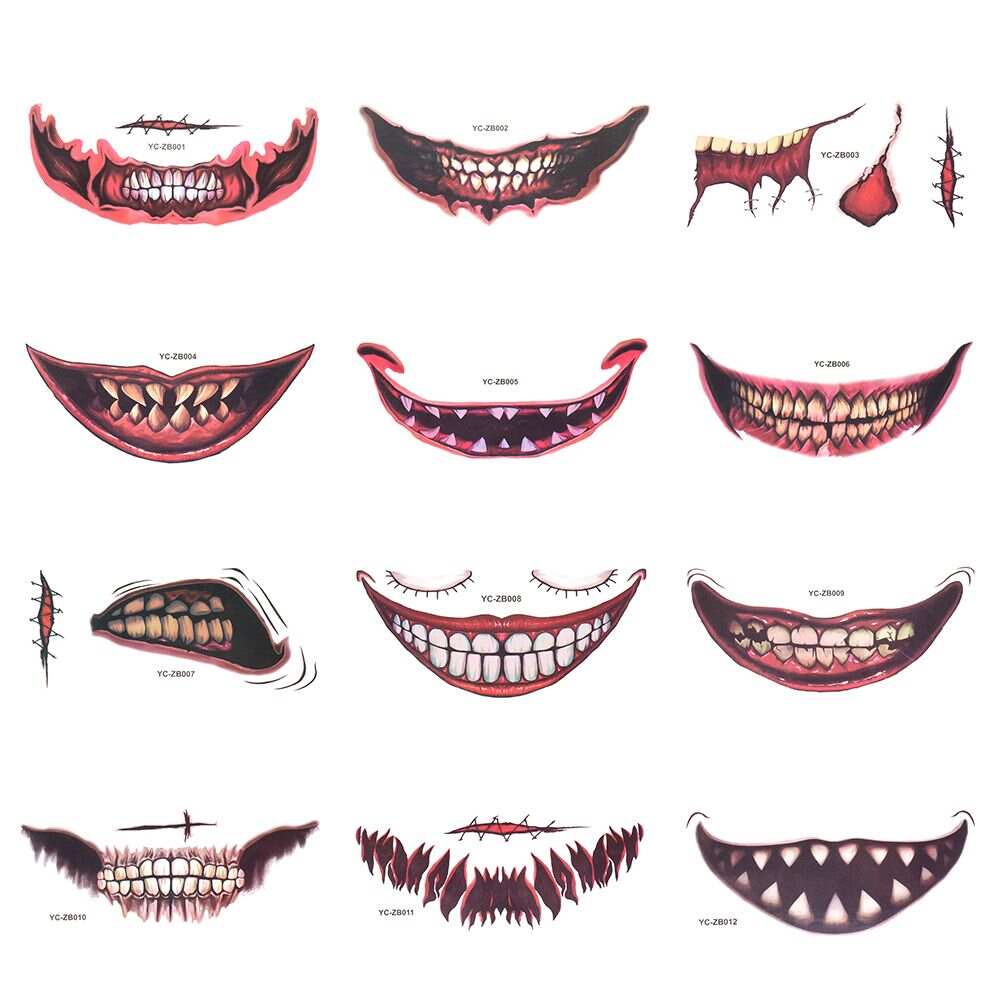 Halloween Mouth Tattoo Sticker Scary Lip DIY Decoration