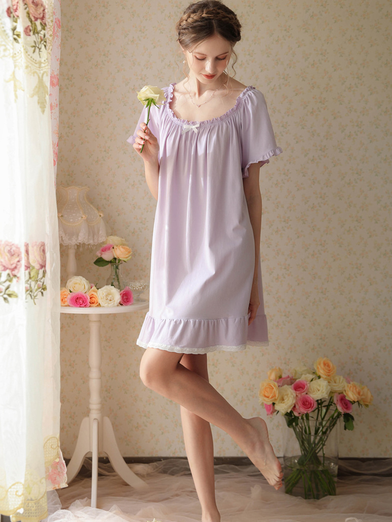 Simple Plain Cotton Floral Others Nightdress