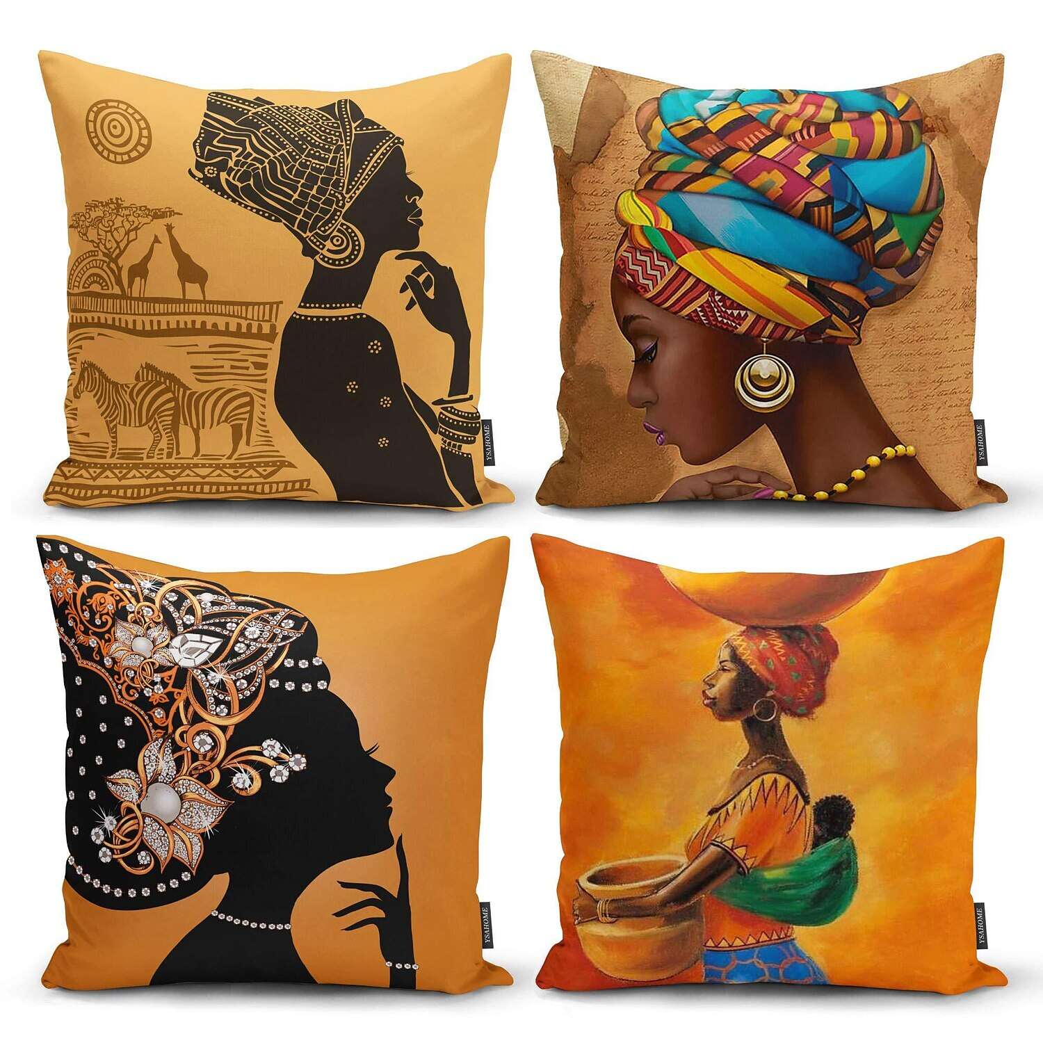 African Women Double Side Pillow Cover 4PC Soft