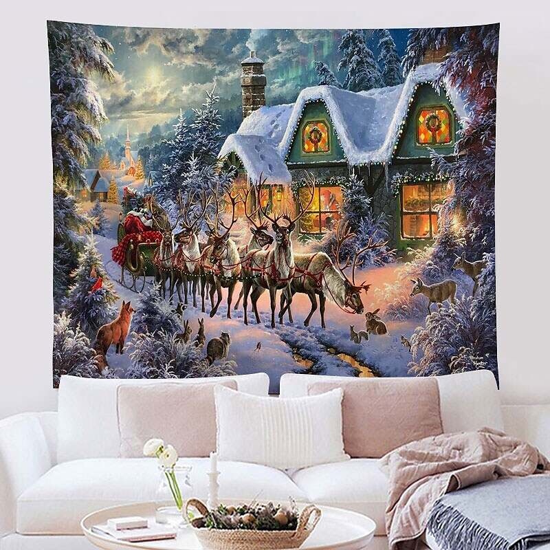 Christmas Rendeer Holiday Party Wall Tapestry Art Decor for Winter Home