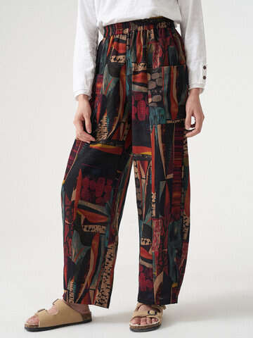 Women Pants & Capris | Vintage Print Dual Pocket Elastic Waist Pants For Women - QV39349