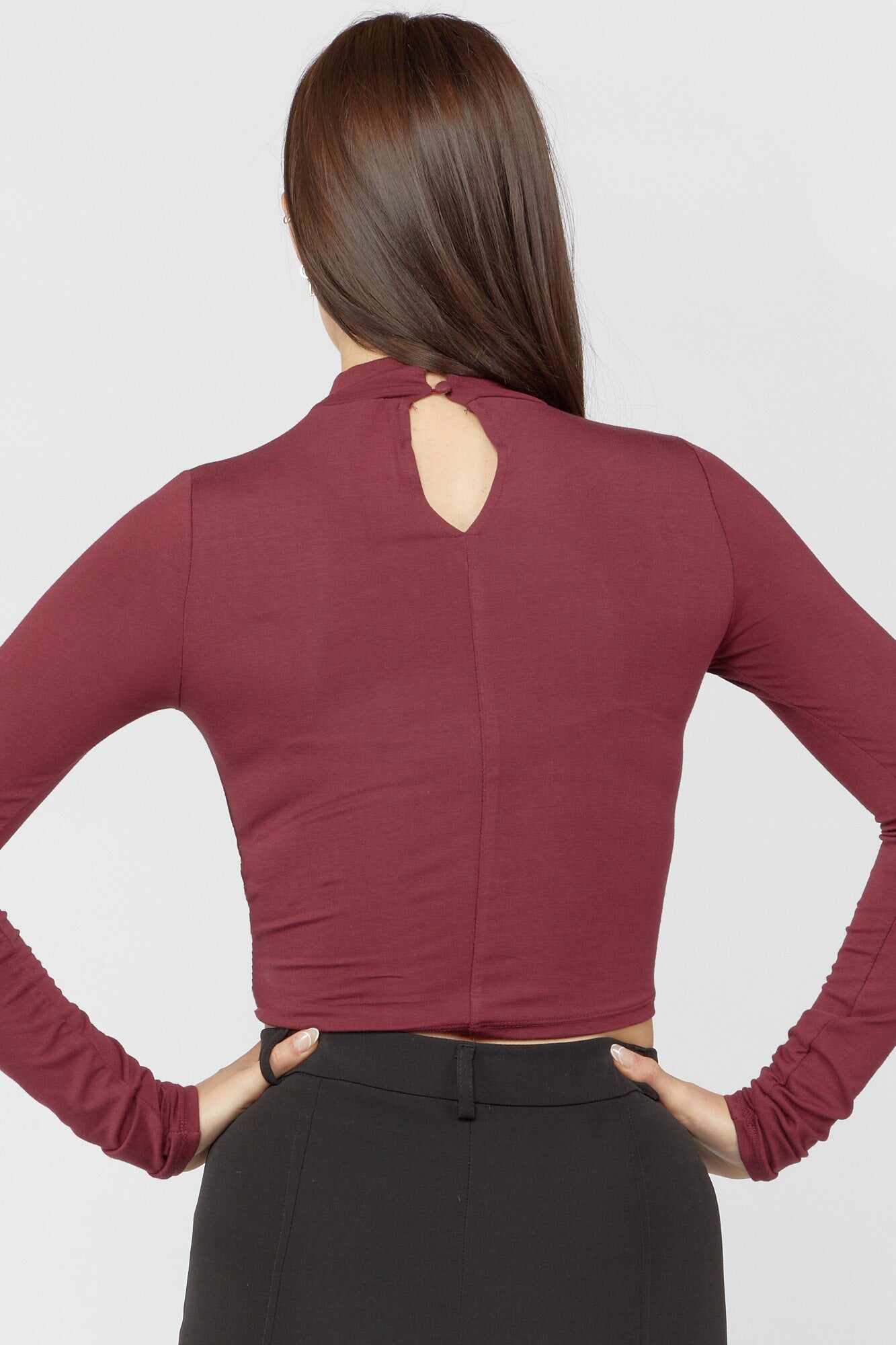 Women Apparel | Mock Neck Twisted-Hem Crop Top Wine Forever21 - PB32552