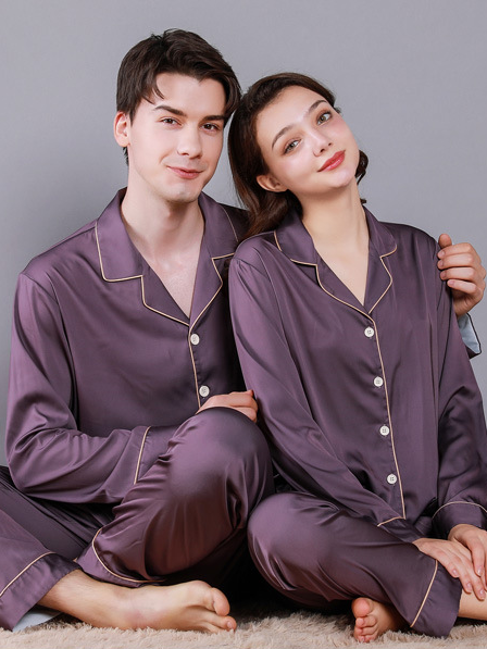 Regular Sleeve Others Simple Regular Fit Plain Matching Couple Pajama Set